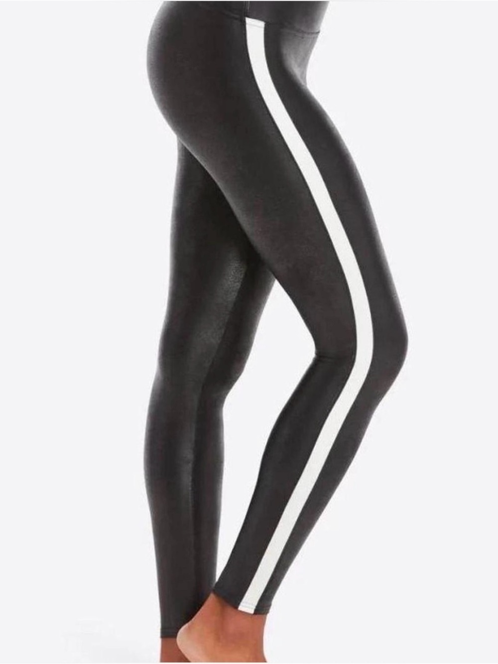 SPANX Black Leggings with White Side Stripe